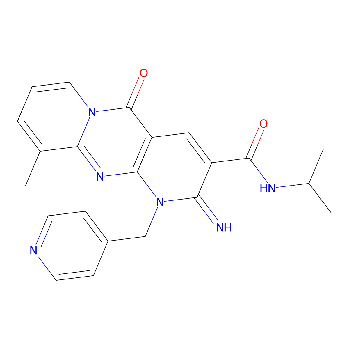 6-imino-11-methyl-2-oxo-N-(propan-2-yl)-7-[(pyridin-4-yl)methyl]-1,7,9-triazatricyclo[8.4.0.0^{3,8}]tetradeca-3(8),4,9,11,13-pentaene-5-carboxamide molecular structure, CAS 848279-99-2