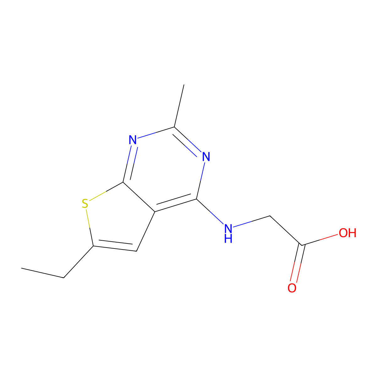 2-((6-Ethyl-2-methylthieno[2,3-d]pyrimidin-4-yl)amino)acetic acid molecular structure, CAS 848280-81-9