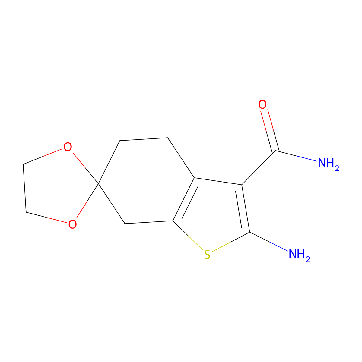 2-Amino-5,7-dihydro-4H-spiro[1-benzothiophene-6,2'-[1,3]dioxolane]-3-carboxamide molecular structure, CAS 848324-27-6
