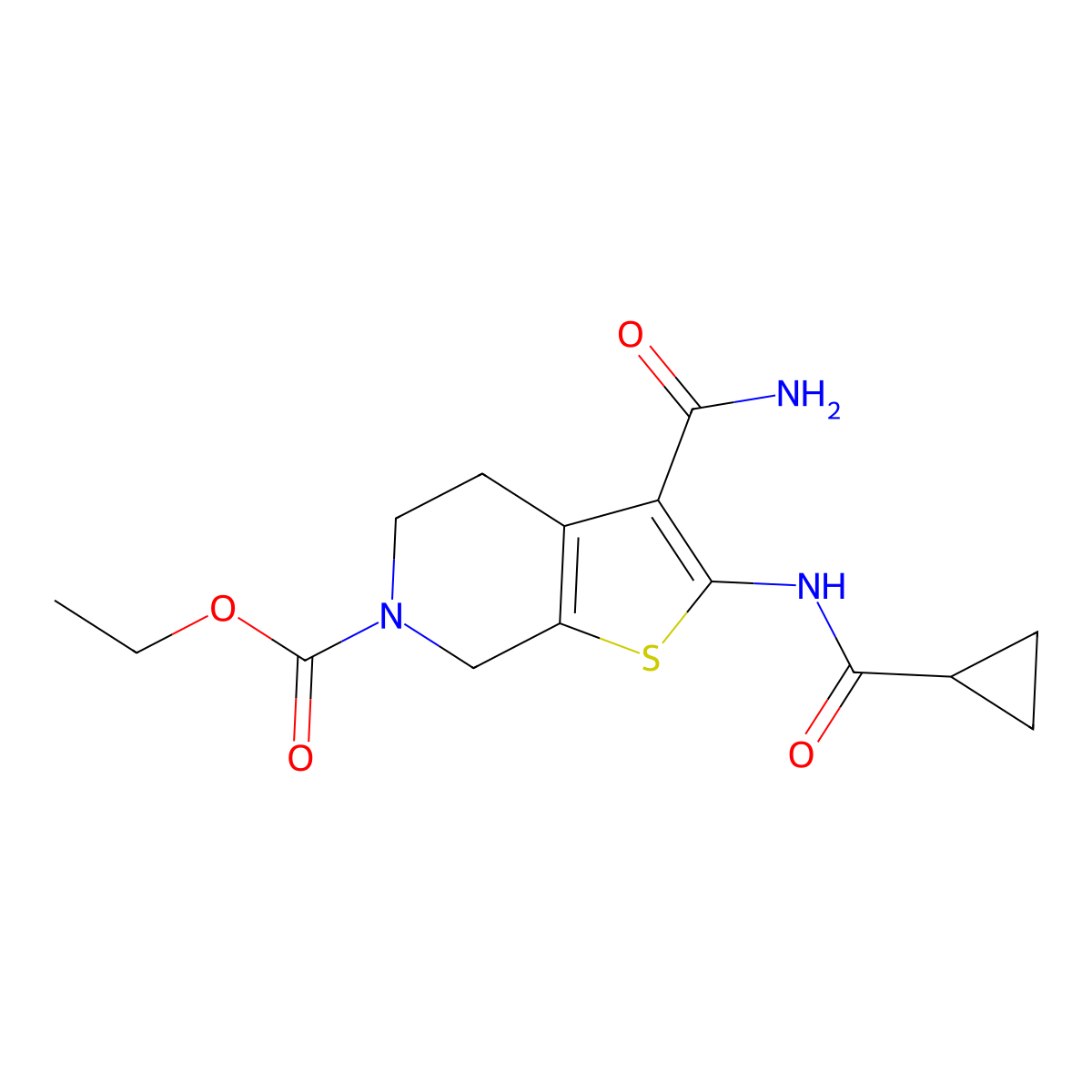 ethyl 3-carbamoyl-2-(cyclopropanecarboxamido)-4,5-dihydrothieno[2,3-c]pyridine-6(7H)-carboxylate molecular structure, CAS 848328-33-6