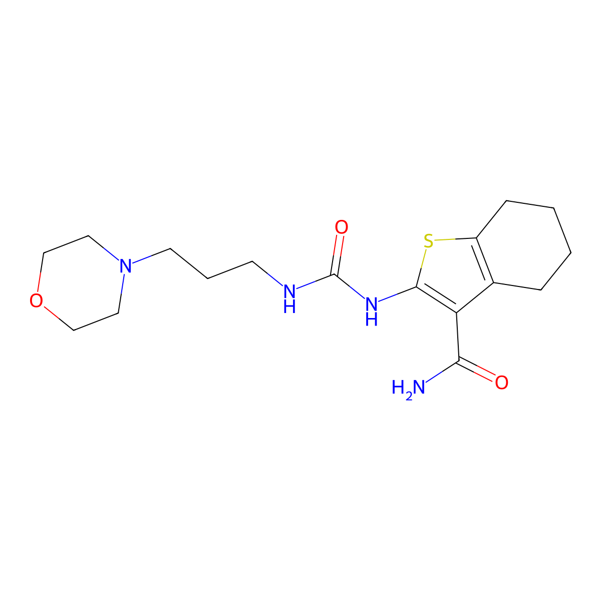 2-({[3-(Morpholin-4-yl)propyl]carbamoyl}amino)-4,5,6,7-tetrahydro-1-benzothiophene-3-carboxamide molecular structure, CAS 848329-08-8