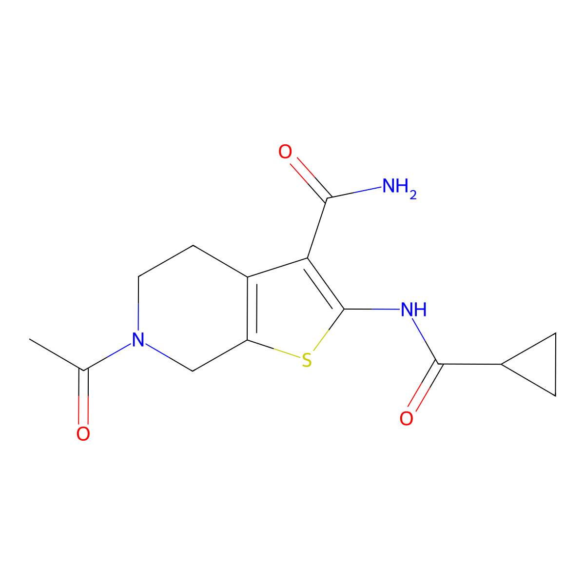 6-acetyl-2-(cyclopropanecarbonylamino)-5,7-dihydro-4H-thieno[2,3-c]pyridine-3-carboxamide molecular structure, CAS 848331-83-9
