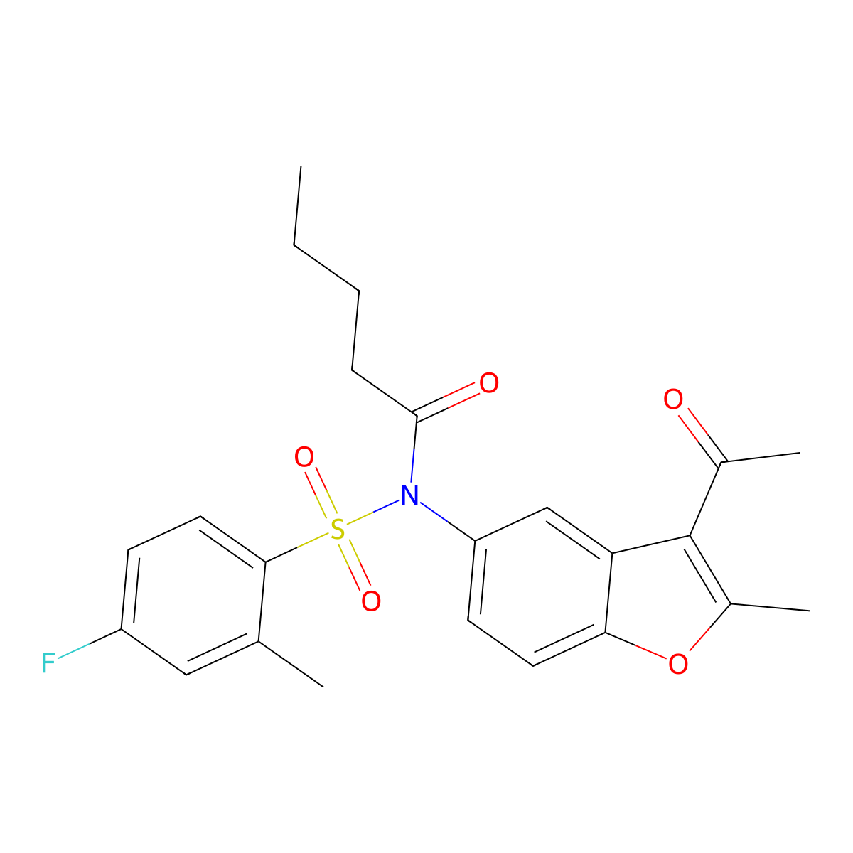 N-(3-acetyl-2-methyl-1-benzofuran-5-yl)-N-(4-fluoro-2-methylphenyl)sulfonylpentanamide molecular structure, CAS 848335-71-7