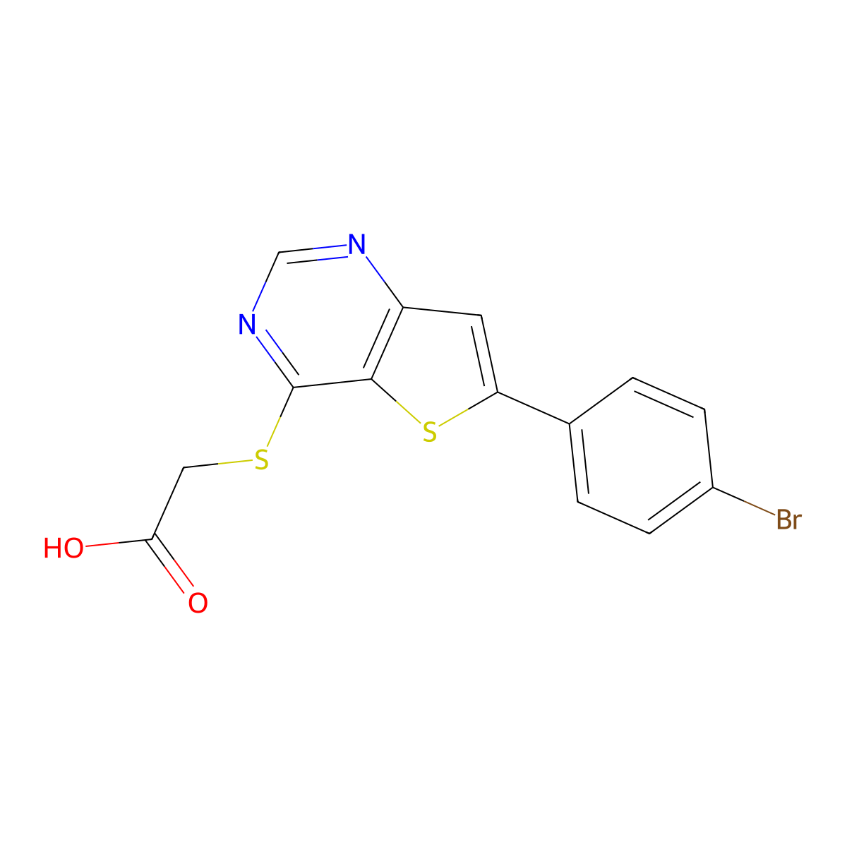 2-((6-(4-Bromophenyl)thieno[3,2-d]pyrimidin-4-yl)thio)acetic acid molecular structure, CAS 848336-14-1