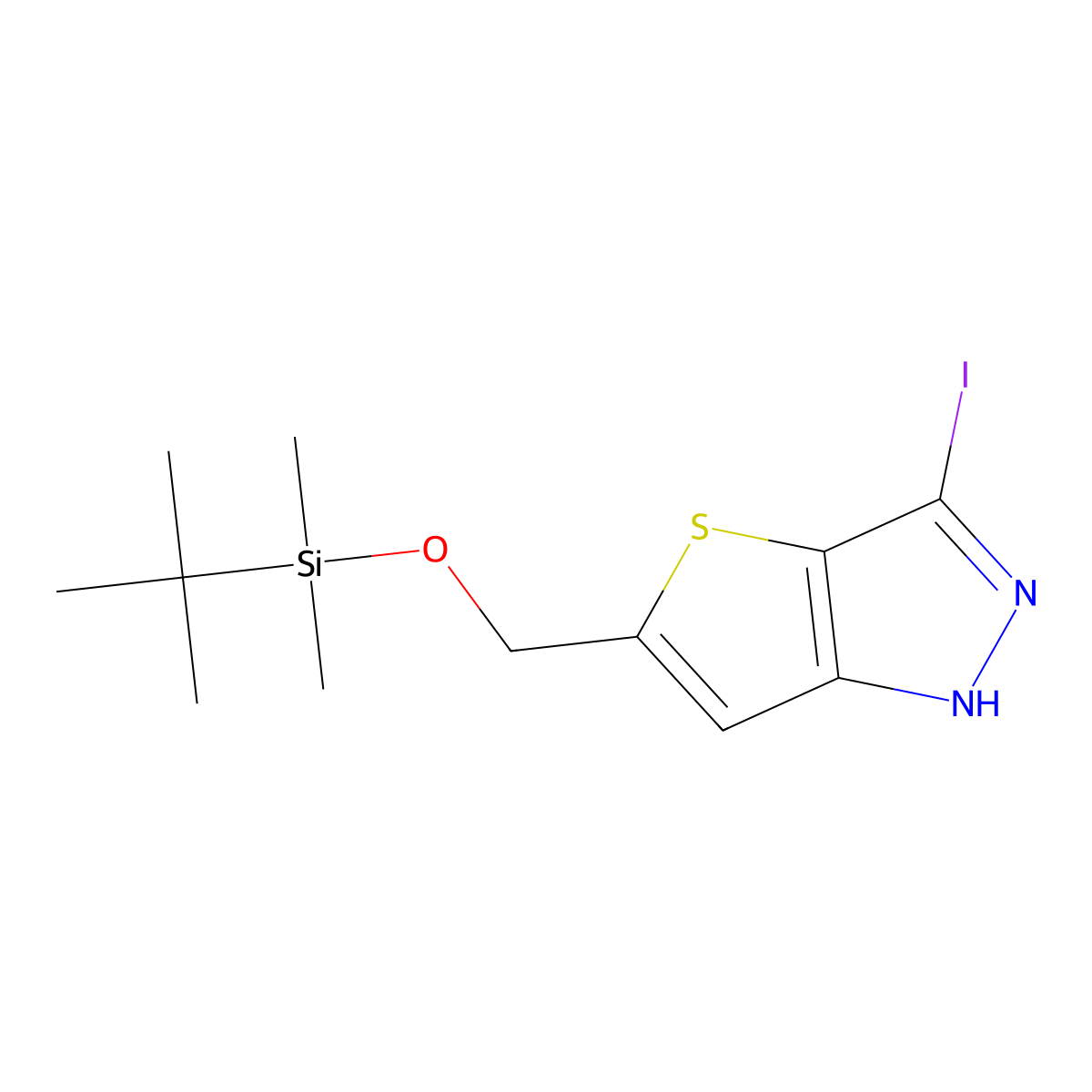 5-(((tert-Butyldimethylsilyl)oxy)methyl)-3-iodo-1H-thieno[3,2-c]pyrazole molecular structure, CAS 848358-08-7