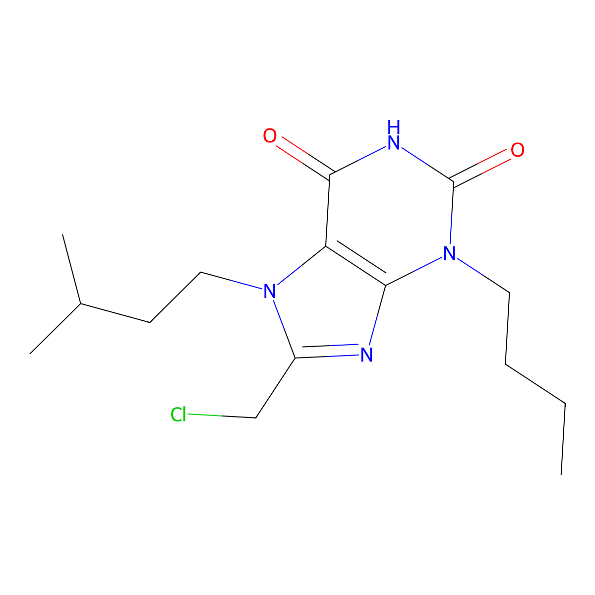 3-butyl-8-(chloromethyl)-7-(3-methylbutyl)-2,3,6,7-tetrahydro-1H-purine-2,6-dione molecular structure, CAS 848369-61-9
