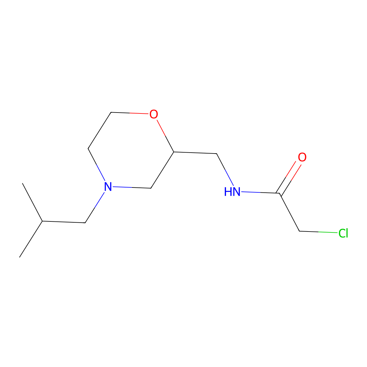 2-chloro-N-{[4-(2-methylpropyl)morpholin-2-yl]methyl}acetamide molecular structure, CAS 848369-66-4