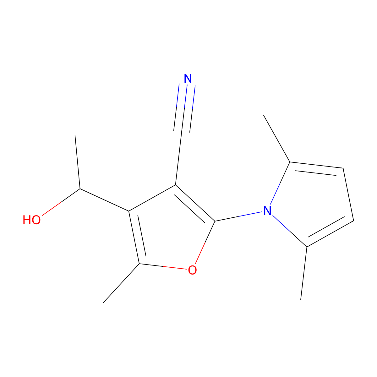 2-(2,5-dimethyl-1H-pyrrol-1-yl)-4-(1-hydroxyethyl)-5-methylfuran-3-carbonitrile molecular structure, CAS 848369-68-6