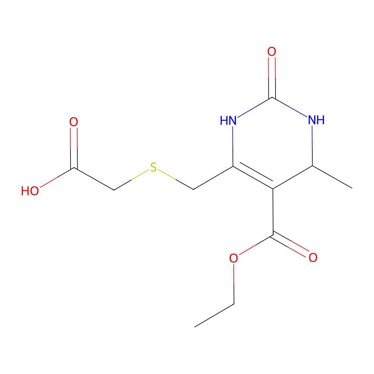 2-({[5-(Ethoxycarbonyl)-6-methyl-2-oxo-1,2,3,6-tetrahydropyrimidin-4-yl]methyl}sulfanyl)acetic acid molecular structure, CAS 848369-74-4