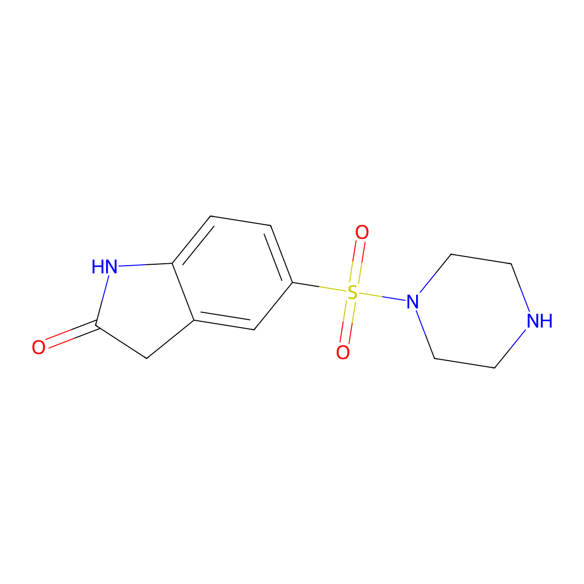 1,3-Dihydro-5-(1-piperazinylsulfonyl)-2H-indol-2-one molecular structure, CAS 848369-76-6