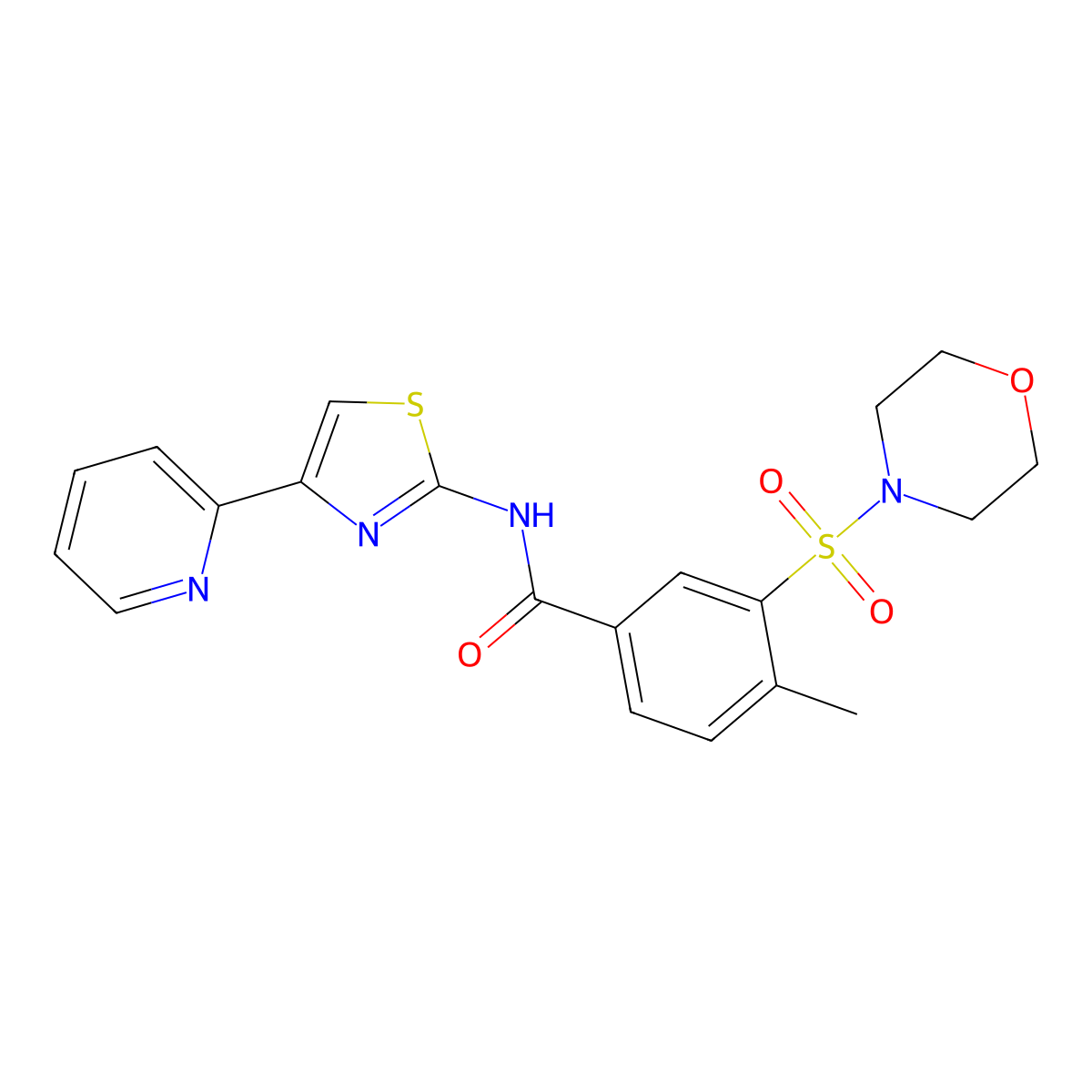 4-Methyl-3-(morpholine-4-sulfonyl)-N-[4-(pyridin-2-yl)-1,3-thiazol-2-yl]benzamide molecular structure, CAS 848373-17-1