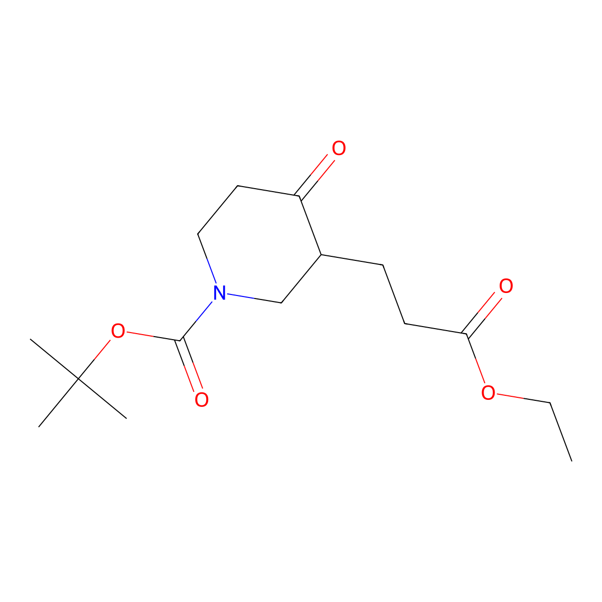 3-(2-Ethoxycarbonyl-ethyl)-4-oxo-piperidine-1-carboxylic acid tert-butyl ester molecular structure, CAS 848410-27-5