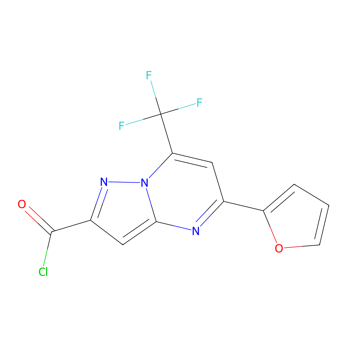 5-(Furan-2-yl)-7-(trifluoromethyl)pyrazolo[1,5-a]pyrimidine-2-carbonyl chloride molecular structure, CAS 848422-53-7