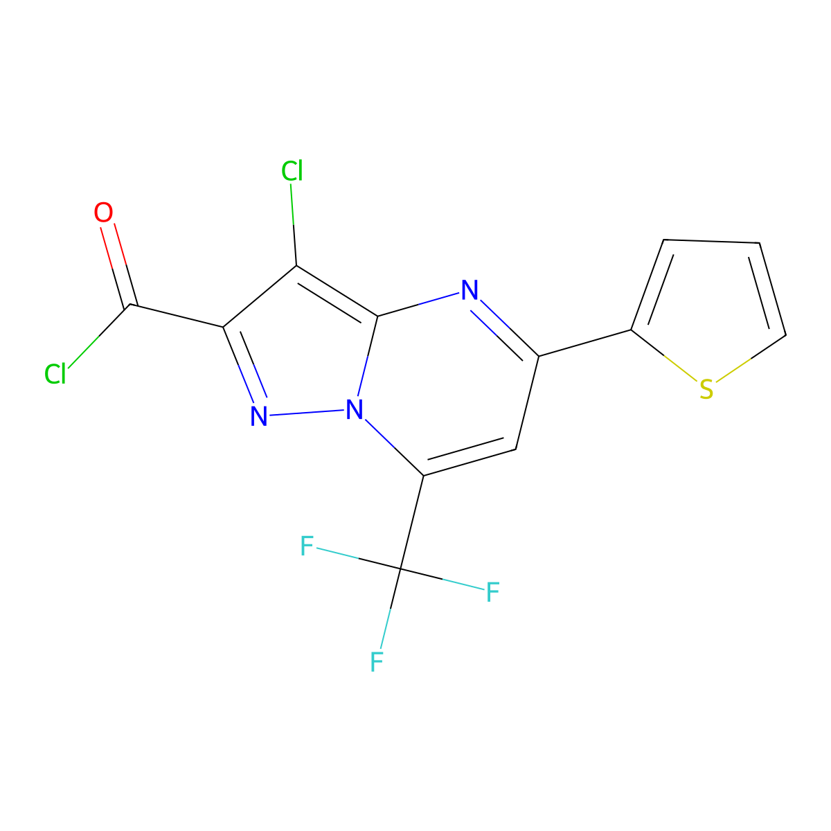 3-Chloro-5-(thiophen-2-yl)-7-(trifluoromethyl)pyrazolo[1,5-a]pyrimidine-2-carbonyl chloride molecular structure, CAS 848422-66-2