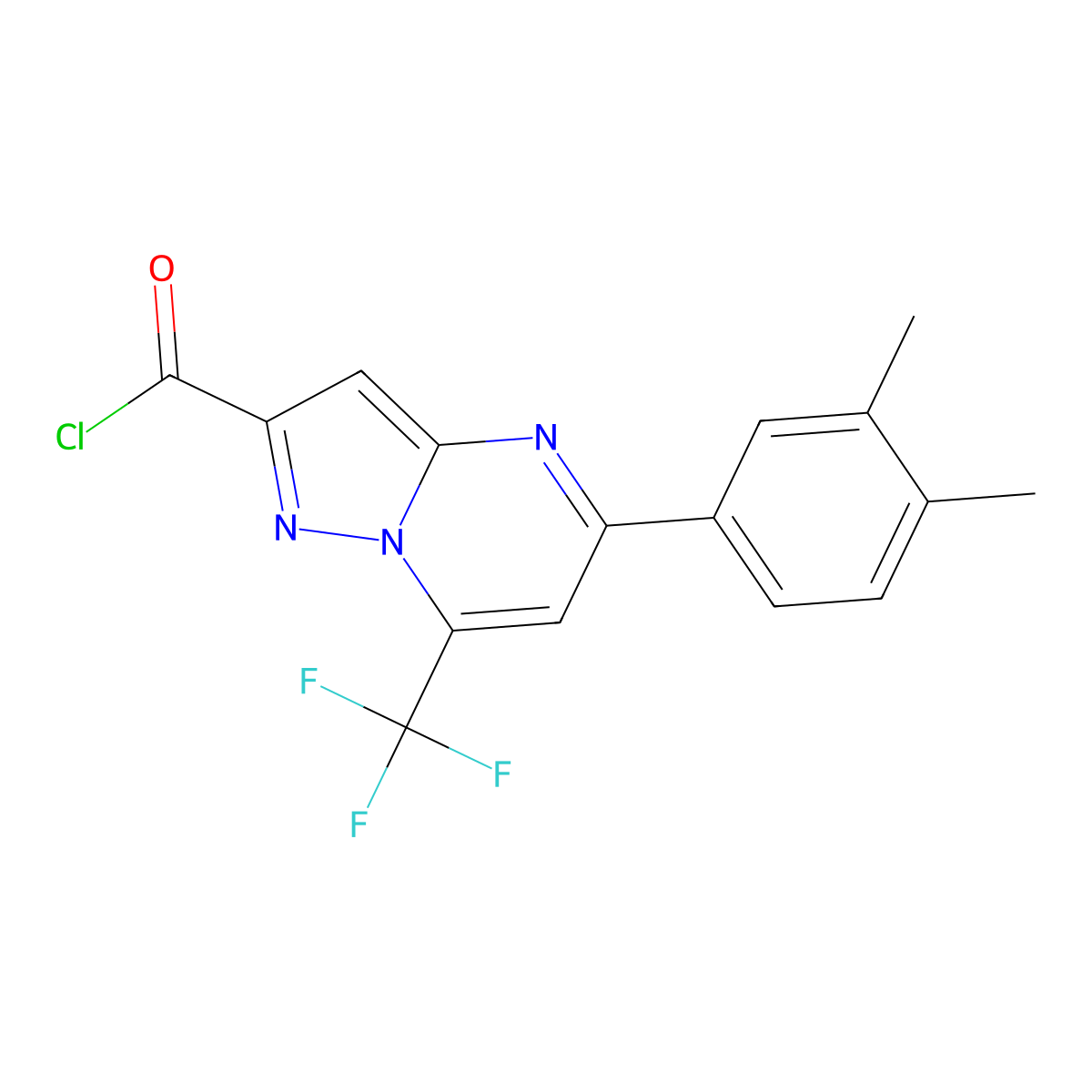 5-(3,4-Dimethylphenyl)-7-(trifluoromethyl)pyrazolo[1,5-a]pyrimidine-2-carbonyl chloride molecular structure, CAS 848436-24-8