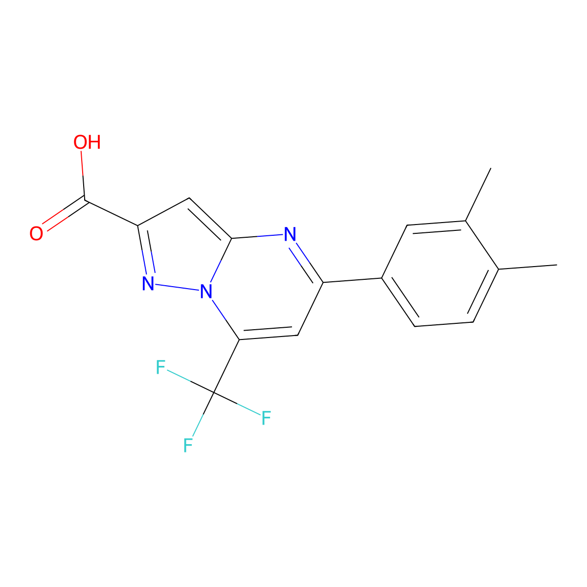 5-(3,4-Dimethylphenyl)-7-(trifluoromethyl)pyrazolo[1,5-a]pyrimidine-2-carboxylic acid molecular structure, CAS 848436-25-9
