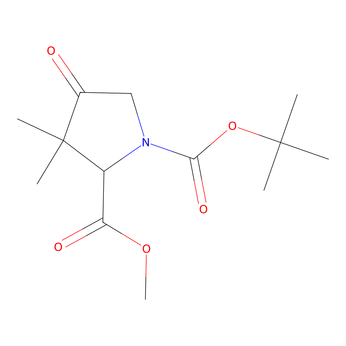 1-Tert-butyl 2-methyl 3,3-dimethyl-4-oxopyrrolidine-1,2-dicarboxylate molecular structure, CAS 848444-88-2
