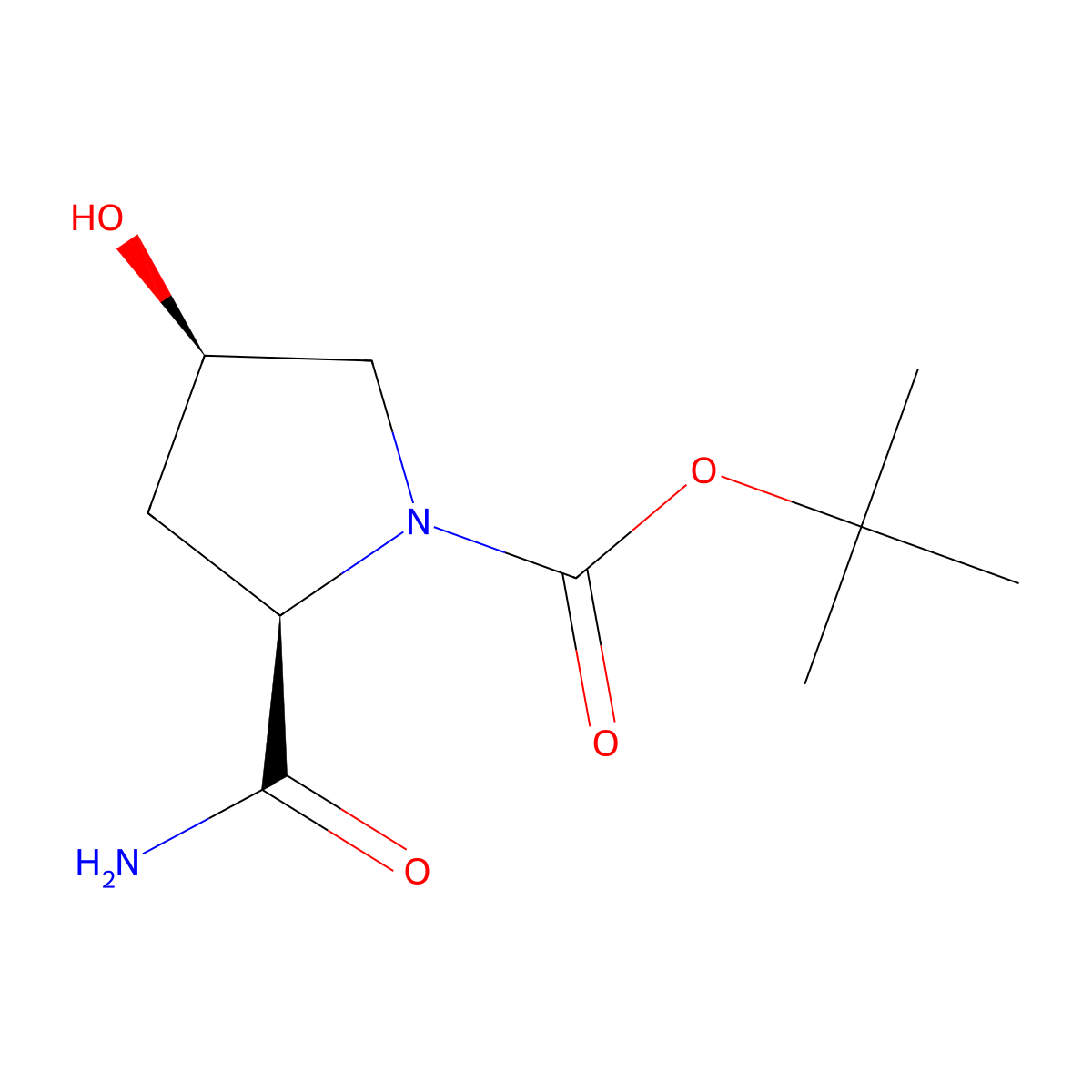 tert-butyl (2R,4R)-2-carbamoyl-4-hydroxypyrrolidine-1-carboxylate molecular structure, CAS 848488-71-1