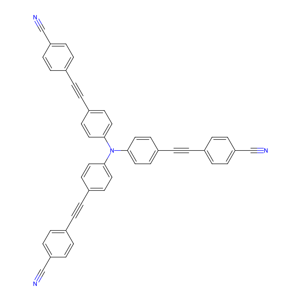 4,4',4''-((Nitrilotris(benzene-4,1-diyl))tris(ethyne-2,1-diyl))tribenzonitrile molecular structure, CAS 848568-92-3