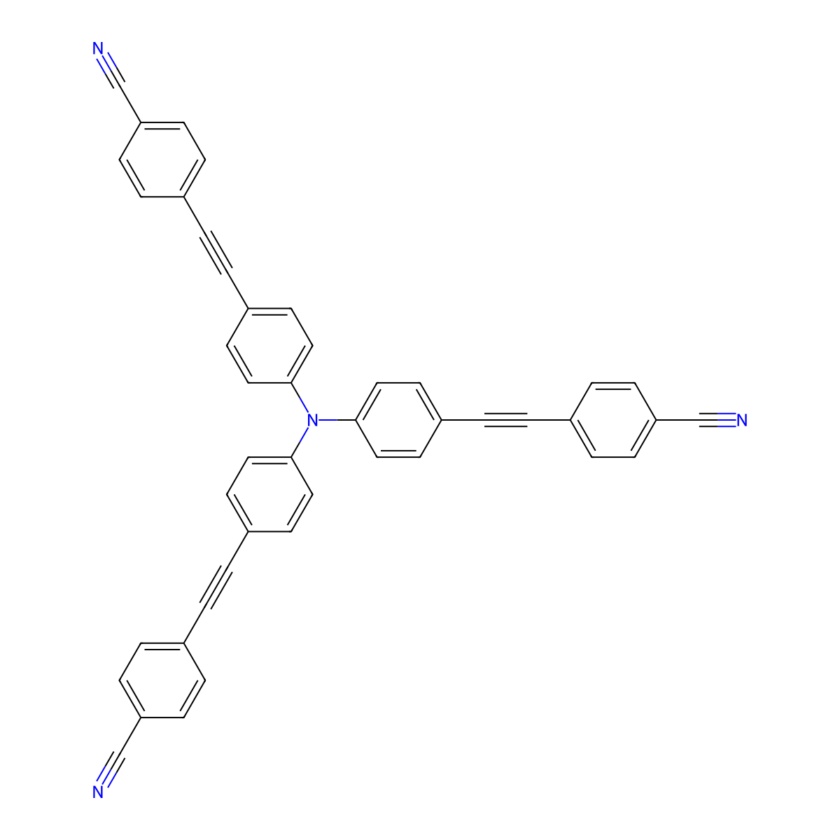 4,4',4''-((Nitrilotris(benzene-4,1-diyl))tris(ethyne-2,1-diyl))tribenzonitrile molecular structure, CAS 848568-92-3