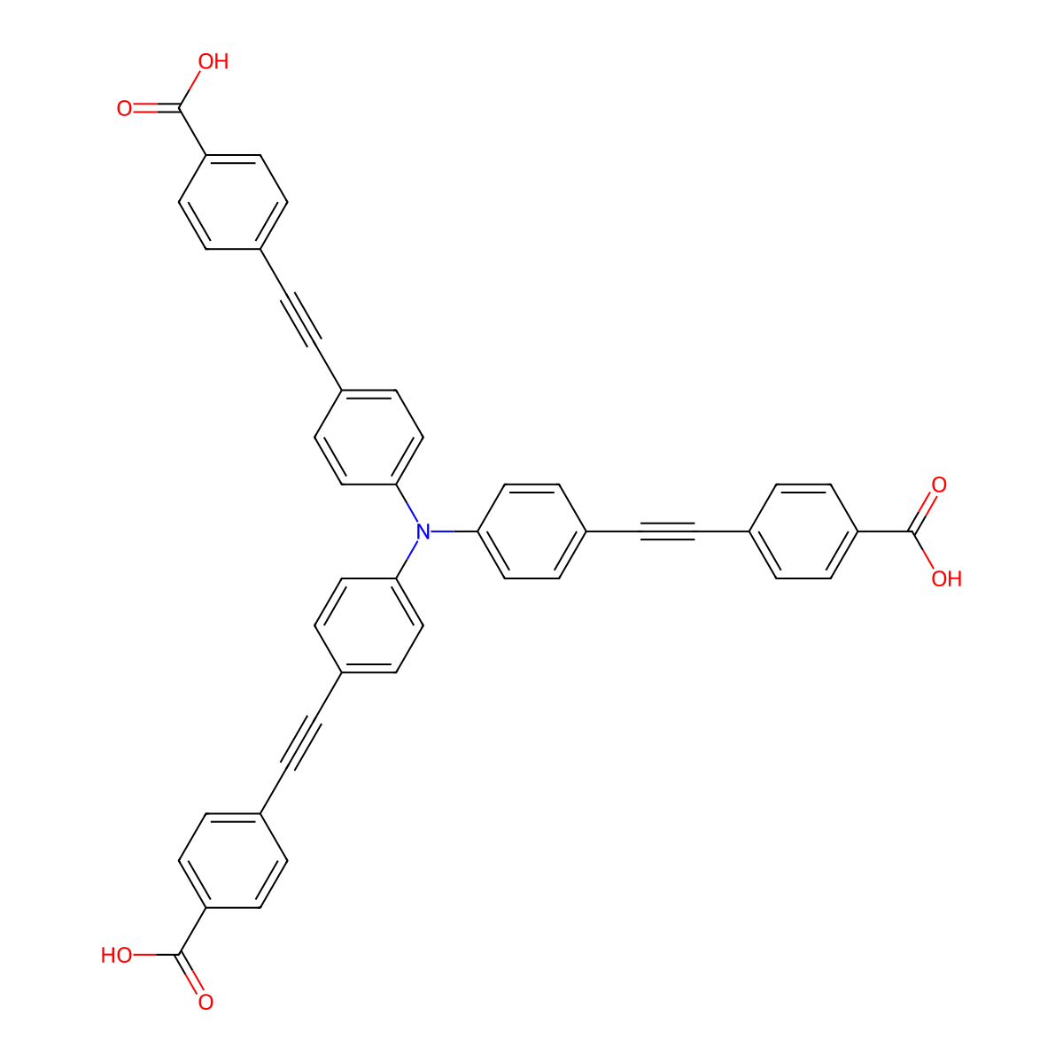 4,4',4''-((Nitrilotris(benzene-4,1-diyl))tris(ethyne-2,1-diyl))tribenzoic acid molecular structure, CAS 848569-04-0