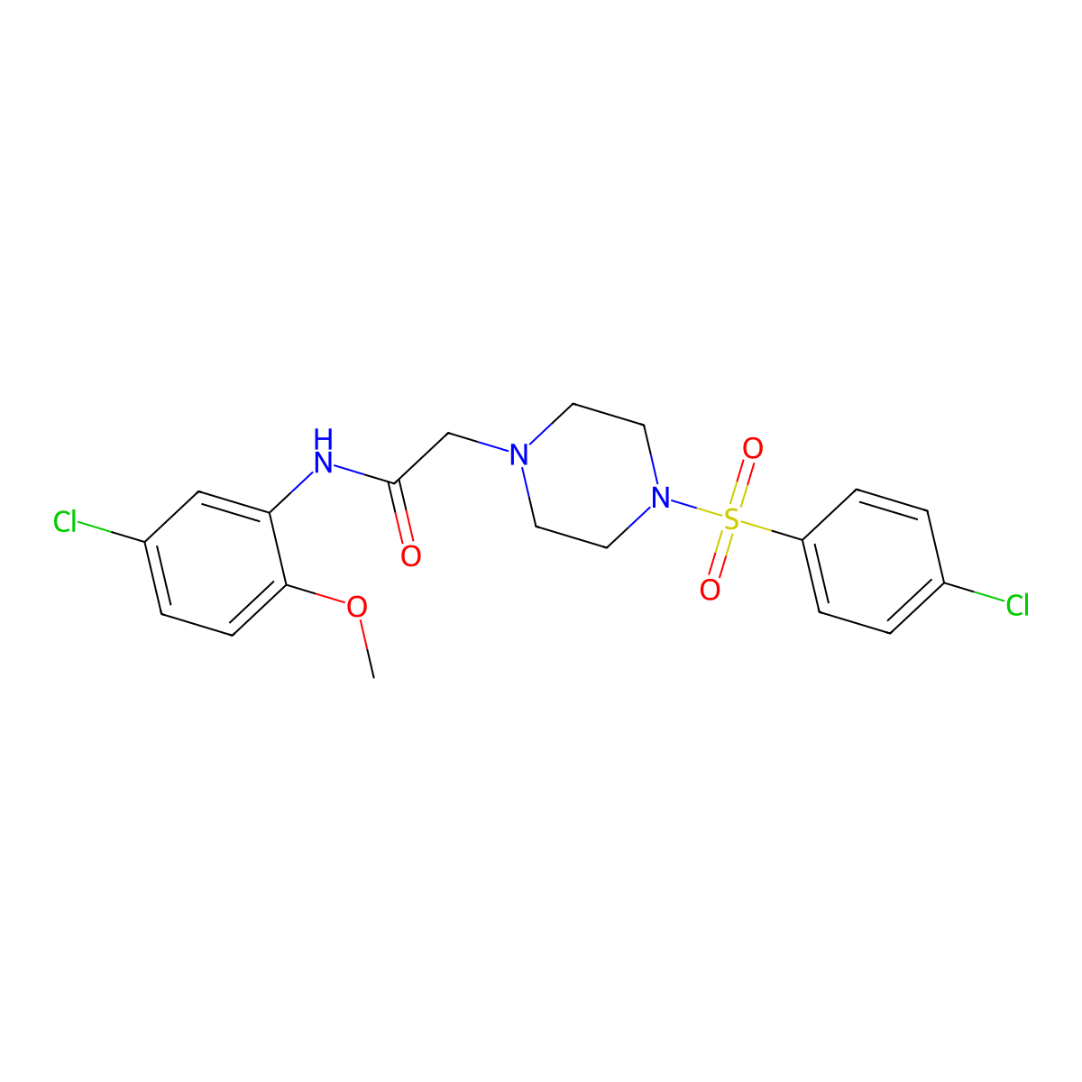 N-(5-chloro-2-methoxyphenyl)-2-[4-(4-chlorophenyl)sulfonylpiperazin-1-yl]acetamide molecular structure, CAS 848597-69-3
