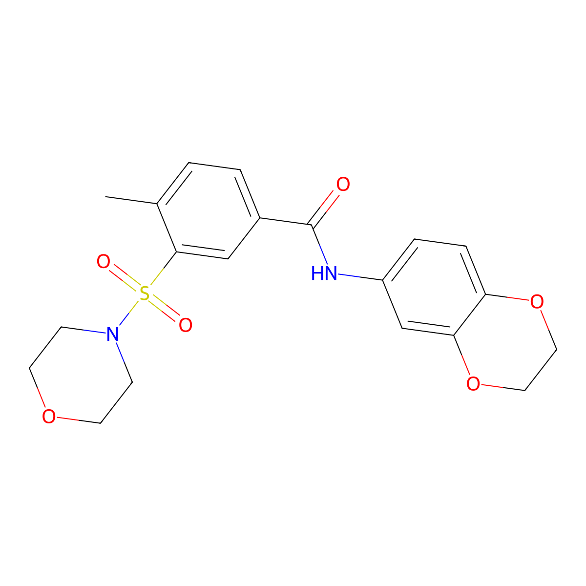 N-(2,3-dihydro-1,4-benzodioxin-6-yl)-4-methyl-3-morpholin-4-ylsulfonylbenzamide molecular structure, CAS 848618-73-5