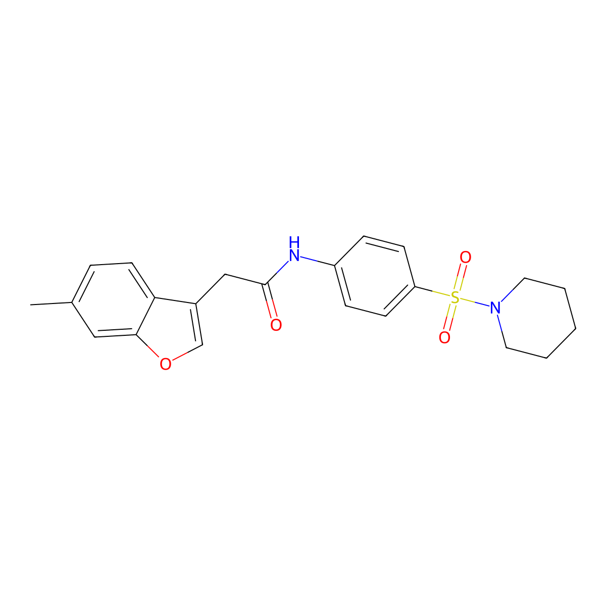 2-(6-methyl-1-benzofuran-3-yl)-N-[4-(piperidin-1-ylsulfonyl)phenyl]acetamide molecular structure, CAS 848619-39-6