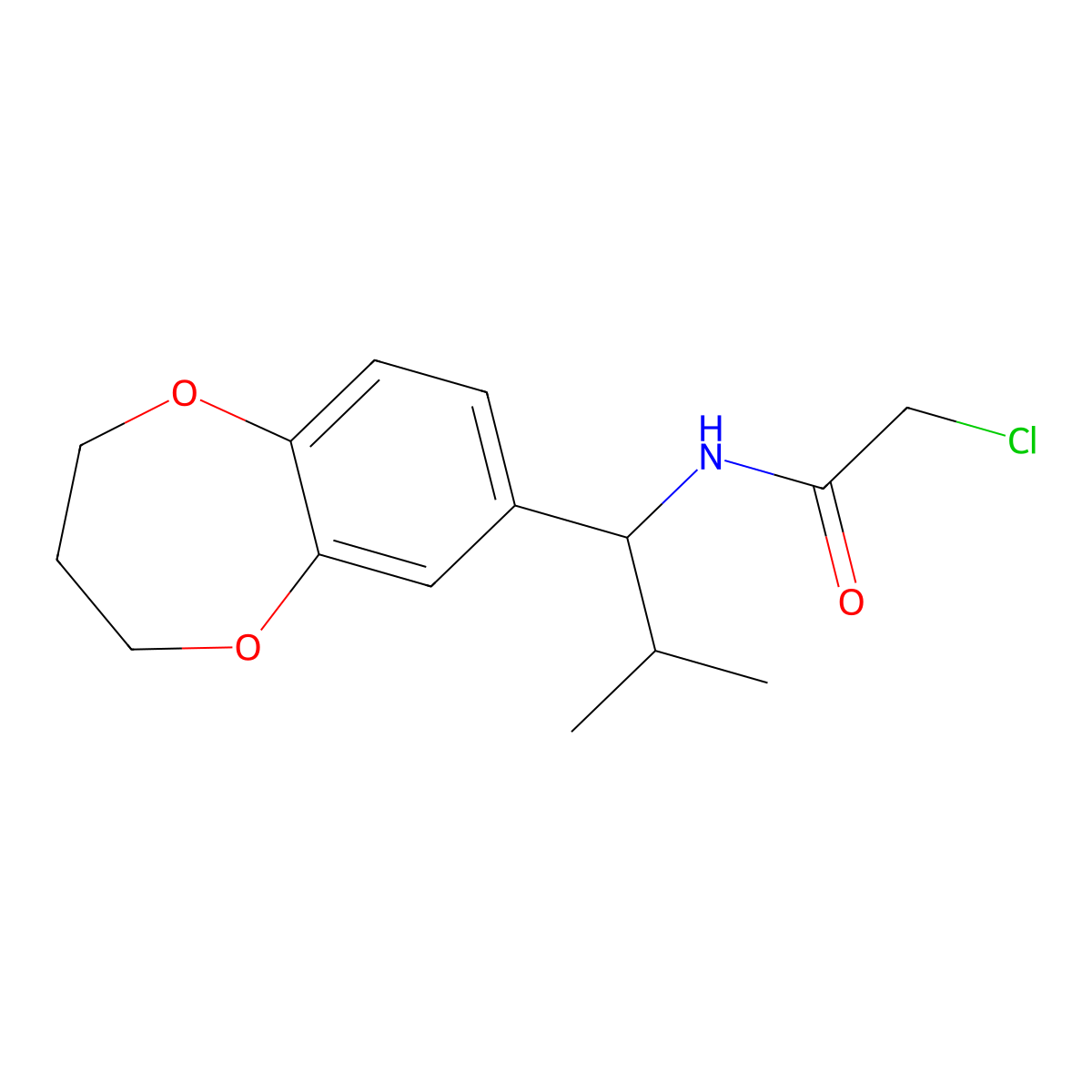 2-chloro-N-[1-(3,4-dihydro-2H-1,5-benzodioxepin-7-yl)-2-methylpropyl]acetamide molecular structure, CAS 848658-75-3