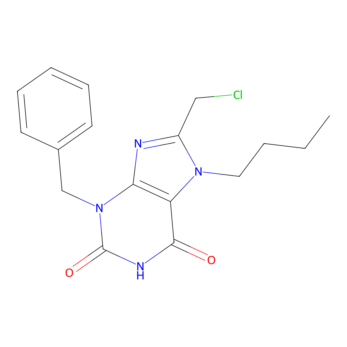 3-benzyl-7-butyl-8-(chloromethyl)-2,3,6,7-tetrahydro-1H-purine-2,6-dione molecular structure, CAS 848658-76-4