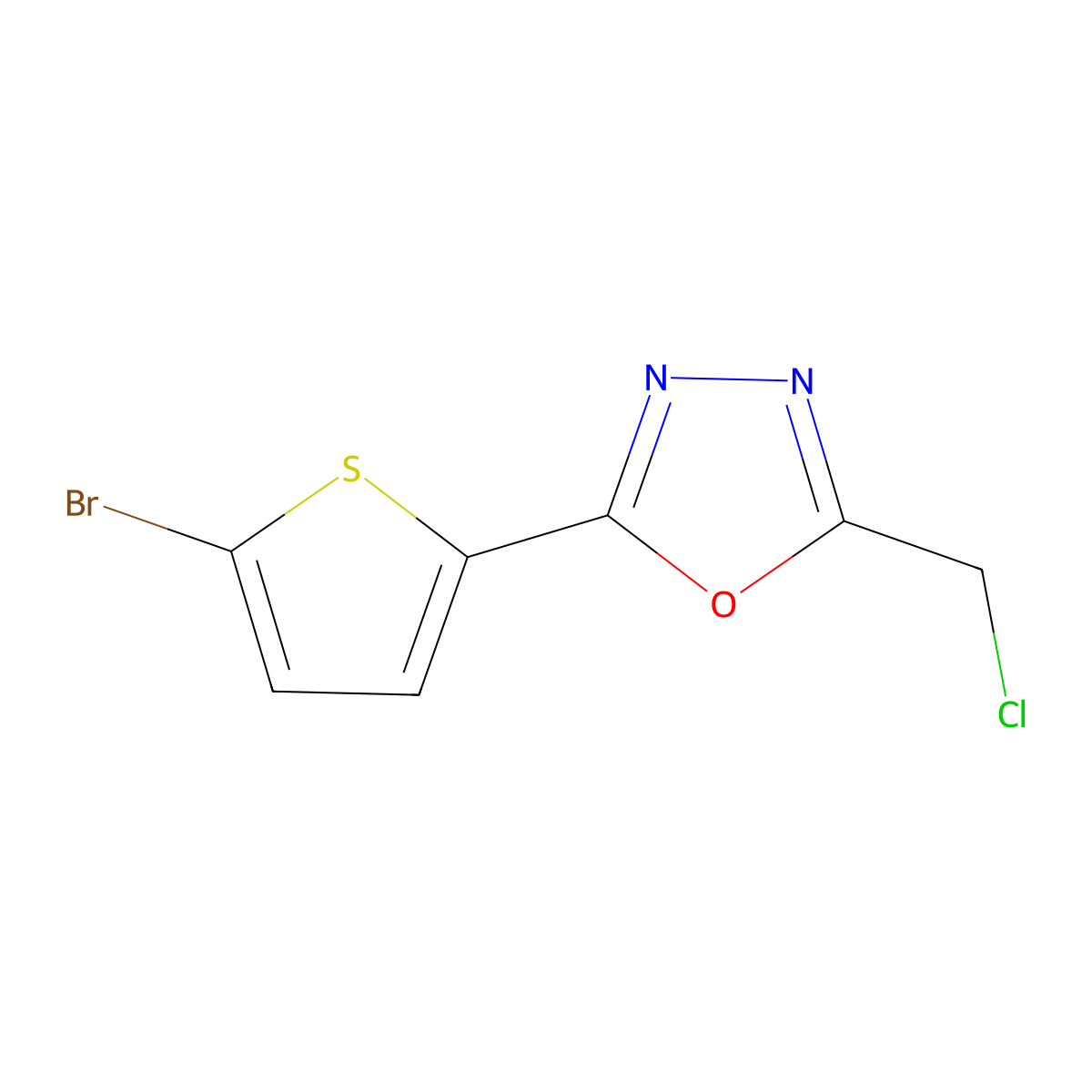 2-(5-Bromothiophen-2-yl)-5-(chloromethyl)-1,3,4-oxadiazole molecular structure, CAS 848658-82-2