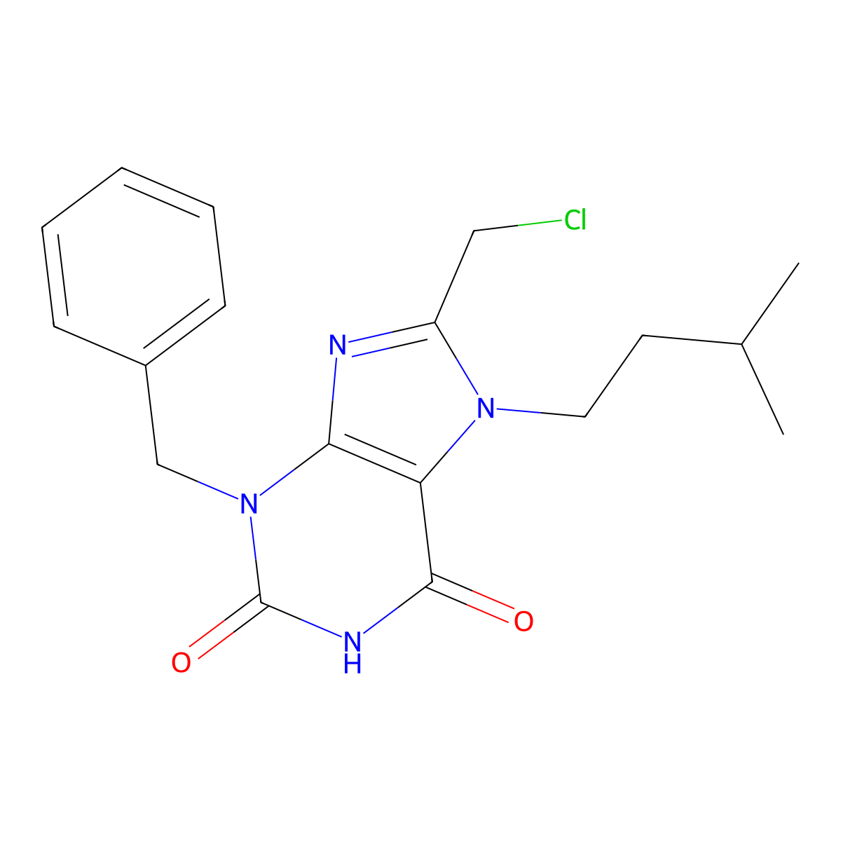 3-benzyl-8-(chloromethyl)-7-(3-methylbutyl)-2,3,6,7-tetrahydro-1H-purine-2,6-dione molecular structure, CAS 848658-87-7
