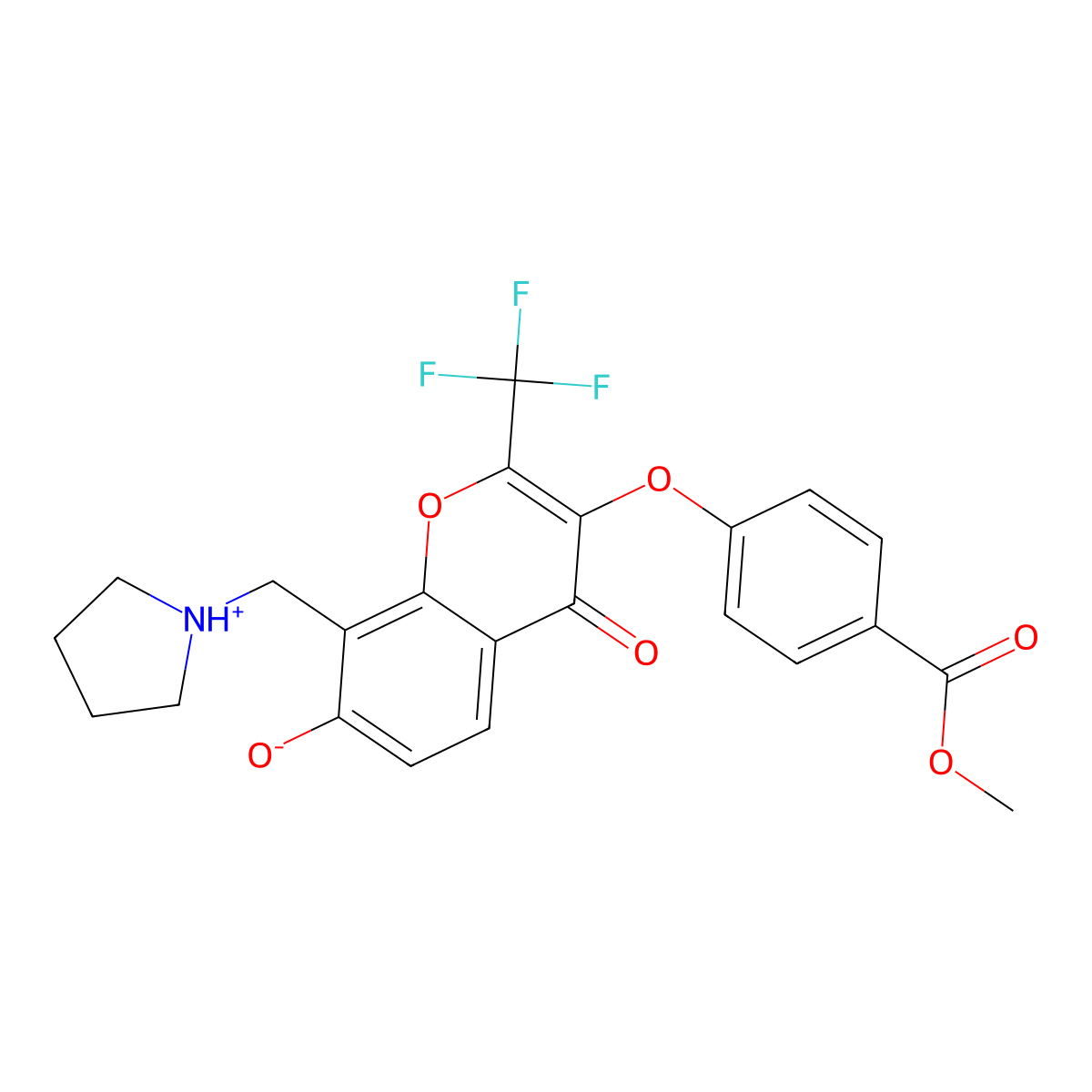 Methyl 4-[7-hydroxy-4-oxo-8-(pyrrolidin-1-ylmethyl)-2-(trifluoromethyl)chromen-3-yl]oxybenzoate molecular structure, CAS 848669-72-7