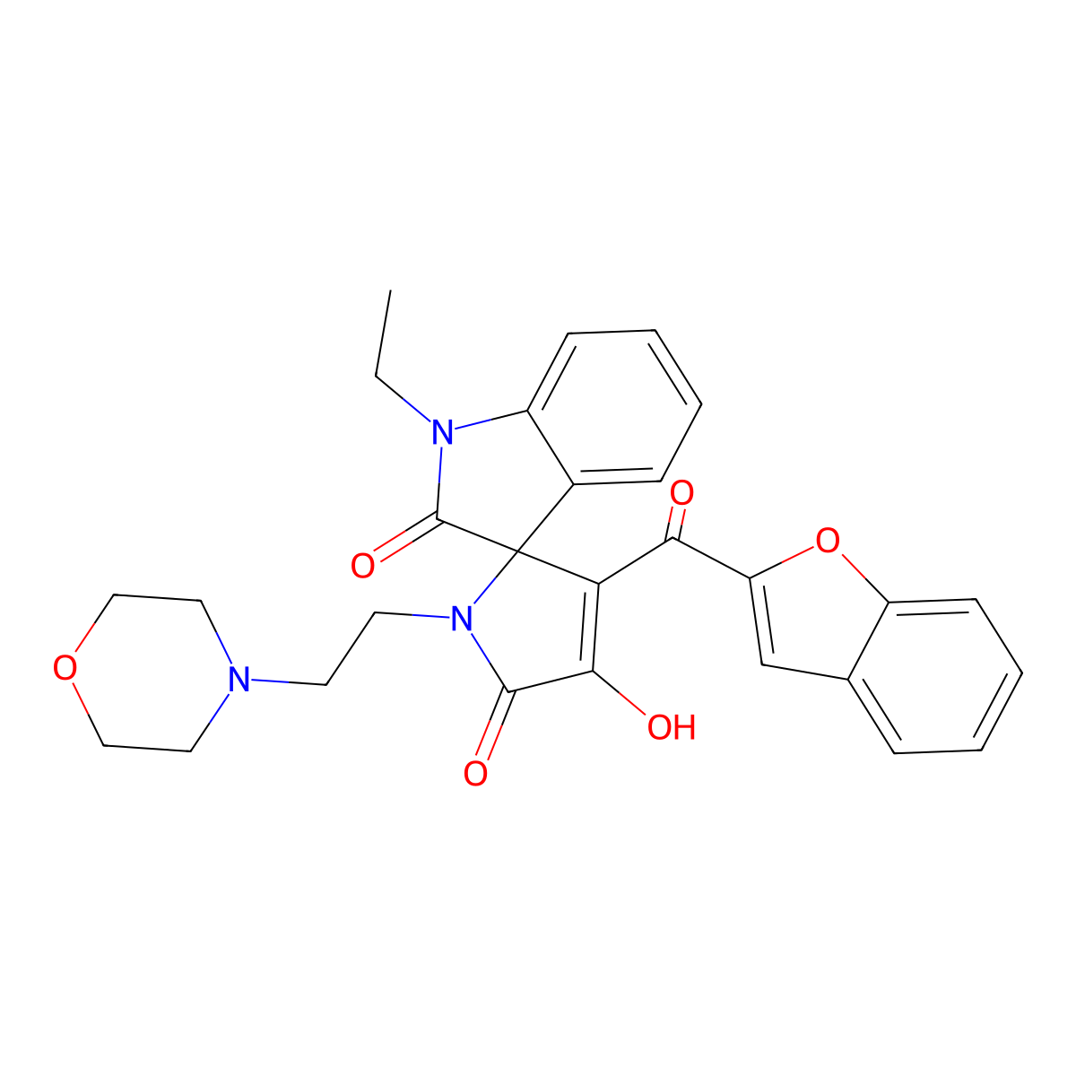 3'-(1-benzofuran-2-ylcarbonyl)-1-ethyl-4'-hydroxy-1'-[2-(morpholin-4-yl)ethyl]spiro[indole-3,2'-pyrrole]-2,5'(1H,1'H)-dione molecular structure, CAS 848669-74-9
