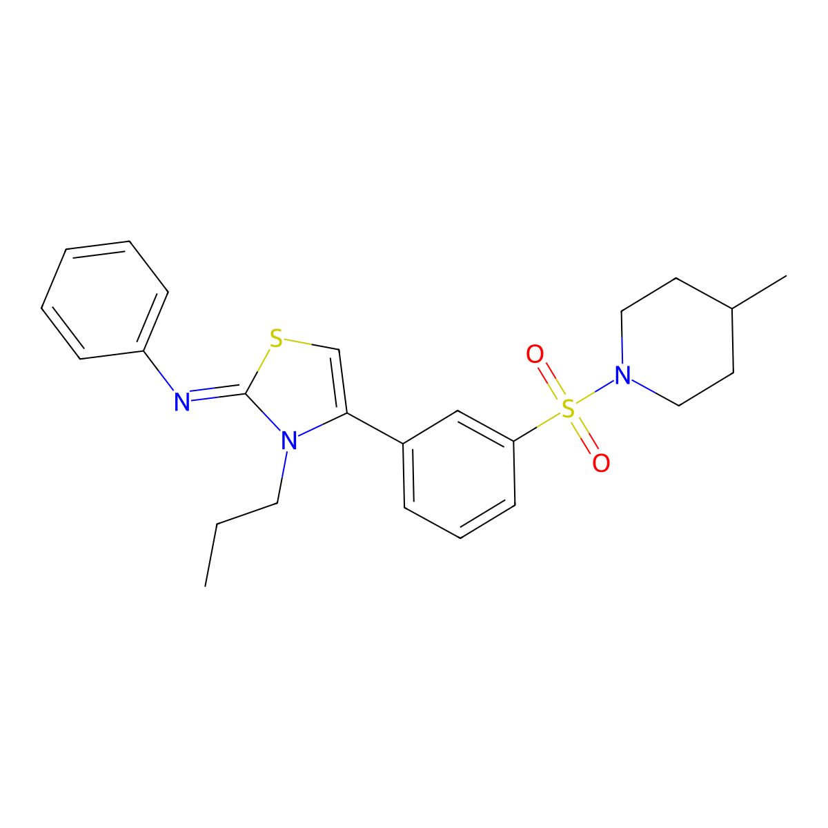 N-[(2Z)-4-{3-[(4-methylpiperidin-1-yl)sulfonyl]phenyl}-3-propyl-1,3-thiazol-2(3H)-ylidene]aniline molecular structure, CAS 848670-05-3