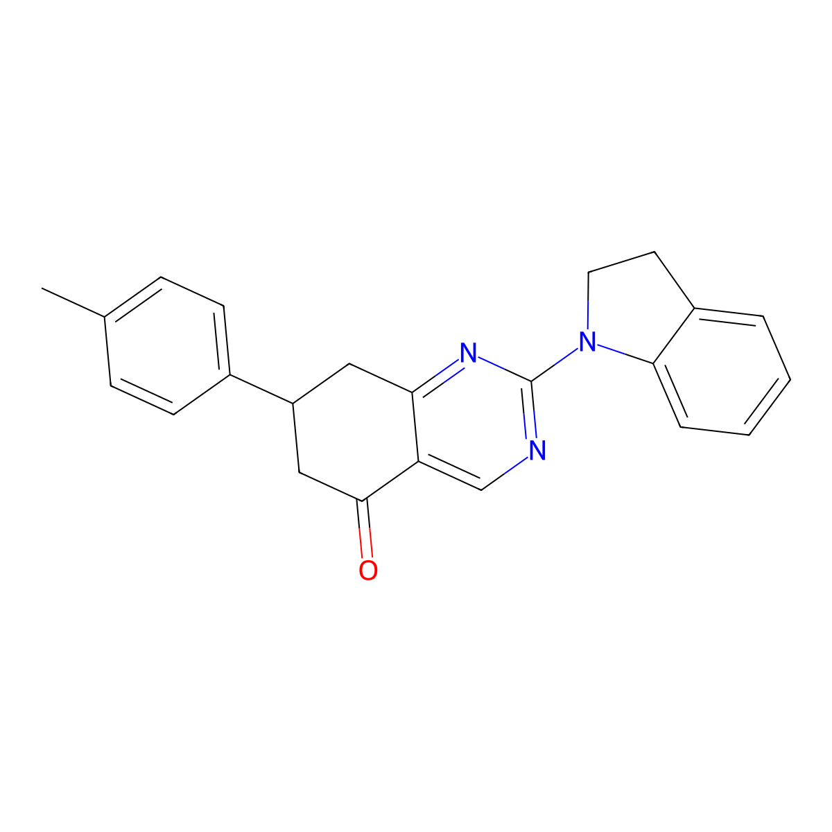 2-(2,3-dihydro-1H-indol-1-yl)-7-(4-methylphenyl)-7,8-dihydroquinazolin-5(6H)-one molecular structure, CAS 848670-23-5