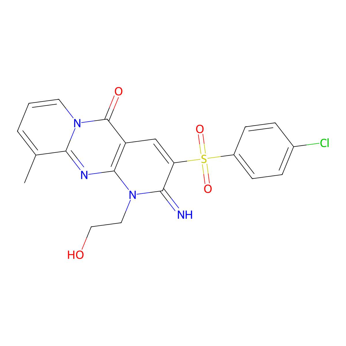 3-(4-Chlorophenyl)sulfonyl-1-(2-hydroxyethyl)-2-imino-10-methyldipyrido[3,4-c:1',2'-f]pyrimidin-5-one molecular structure, CAS 848670-63-3