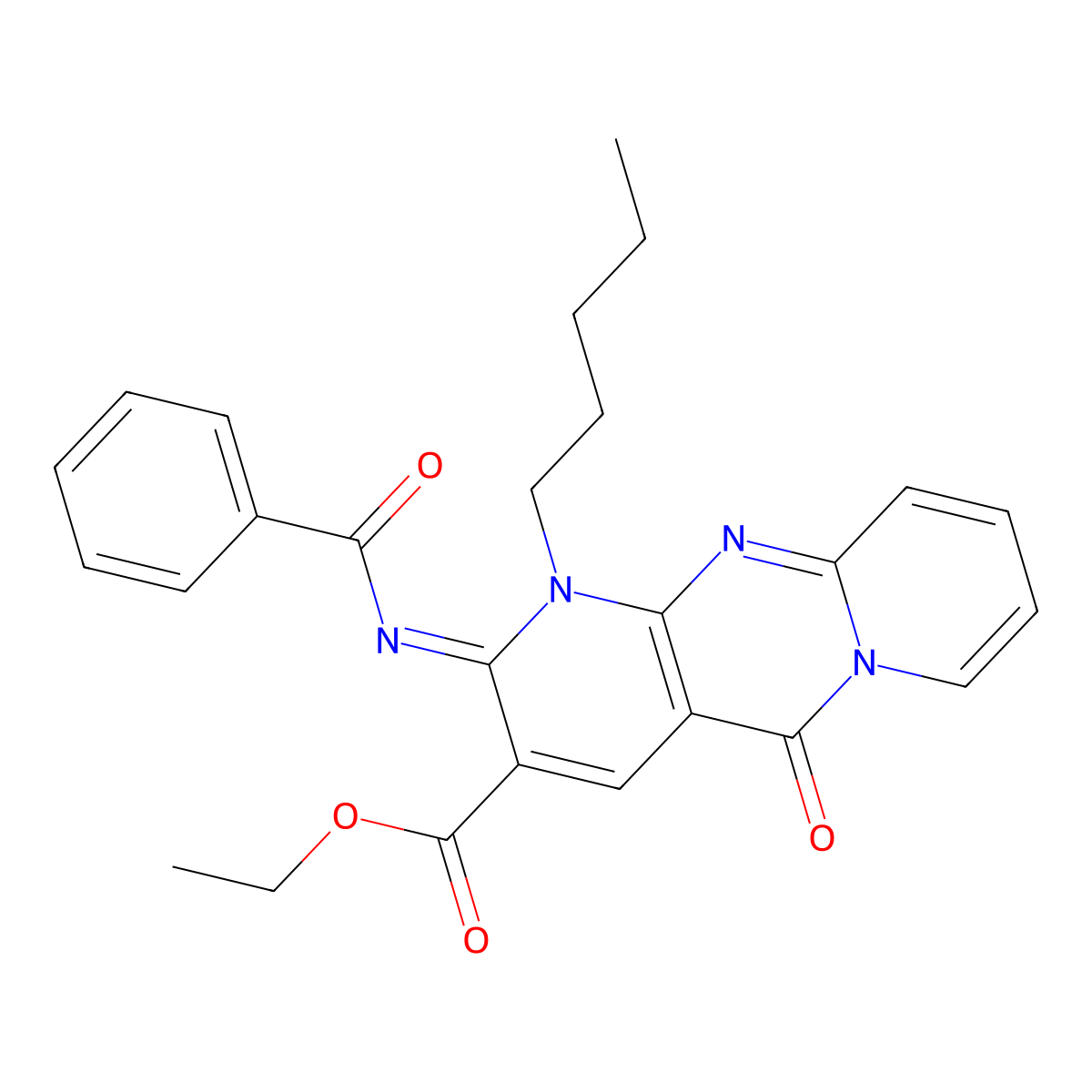 ethyl 2-(benzoylimino)-5-oxo-1-pentyl-1,5-dihydro-2H-dipyrido[1,2-a:2,3-d]pyrimidine-3-carboxylate molecular structure, CAS 848671-39-6