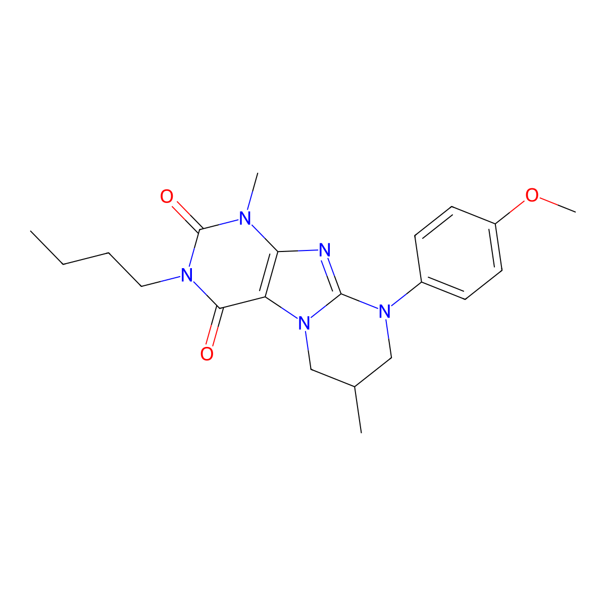 3-butyl-9-(4-methoxyphenyl)-1,7-dimethyl-7,8-dihydro-6H-purino[7,8-a]pyrimidine-2,4-dione molecular structure, CAS 848672-11-7