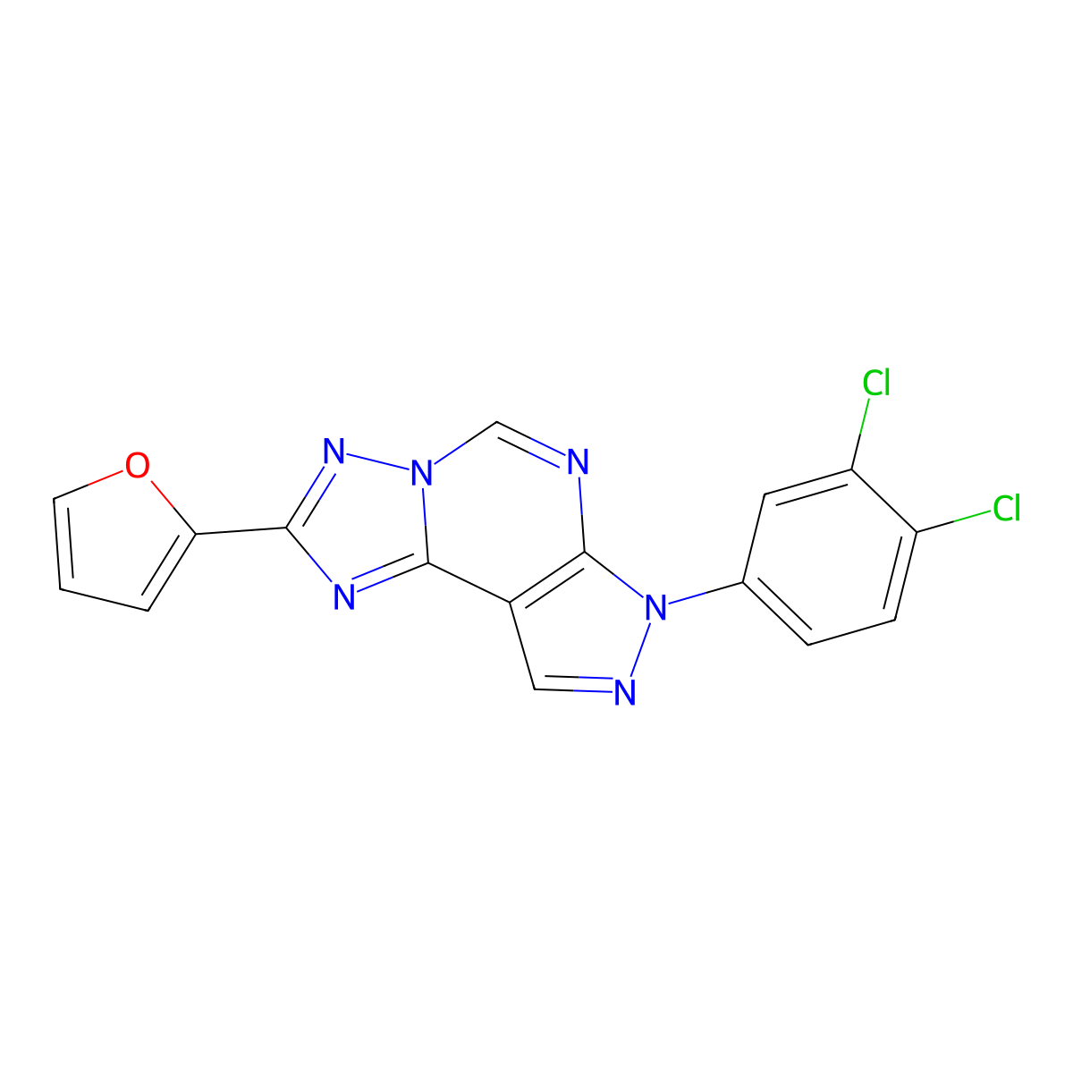 2-[3-(3,4-Dichlorophenyl)-6-hydropyrazolo[5,4-d]1,2,4-triazolo[1,5-e]pyrimidin-8-yl]furan molecular structure, CAS 848672-12-8