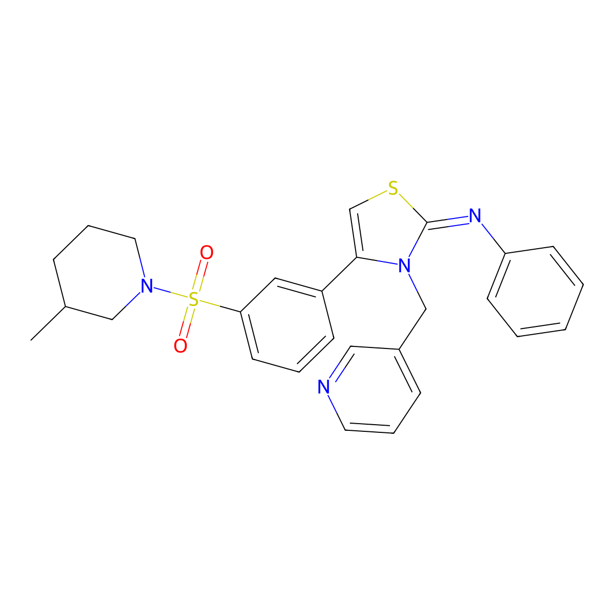 N-[(2Z)-4-{3-[(3-methylpiperidin-1-yl)sulfonyl]phenyl}-3-(pyridin-3-ylmethyl)-1,3-thiazol-2(3H)-ylidene]aniline molecular structure, CAS 848672-48-0