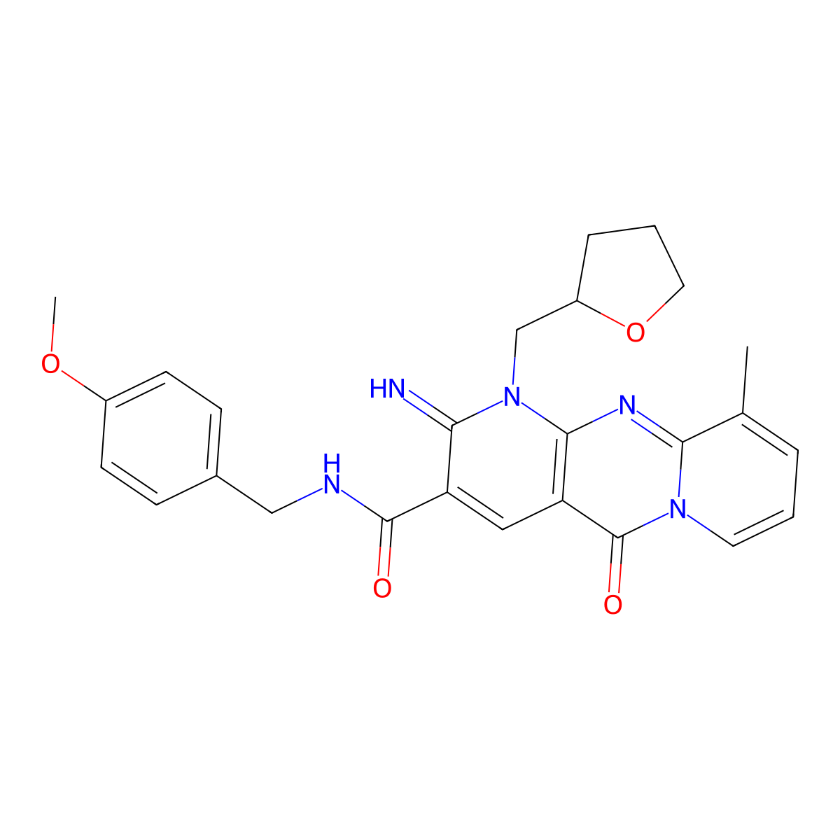 2-imino-N-(4-methoxybenzyl)-10-methyl-5-oxo-1-(tetrahydro-2-furanylmethyl)-1,5-dihydro-2H-dipyrido[1,2-a:2,3-d]pyrimidine-3-carboxamide molecular structure, CAS 848672-77-5