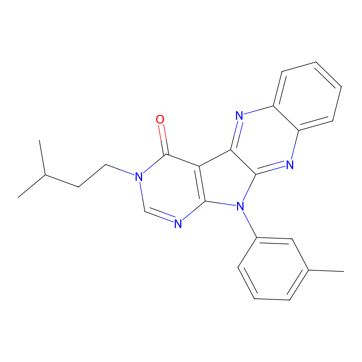 3-isopentyl-11-(3-methylphenyl)-3,11-dihydro-4H-pyrimido[5',4':4,5]pyrrolo[2,3-b]quinoxalin-4-one molecular structure, CAS 848672-98-0