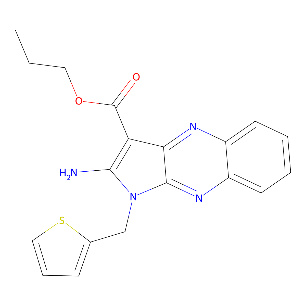 propyl 2-amino-1-(thiophen-2-ylmethyl)-1H-pyrrolo[2,3-b]quinoxaline-3-carboxylate molecular structure, CAS 848673-13-2