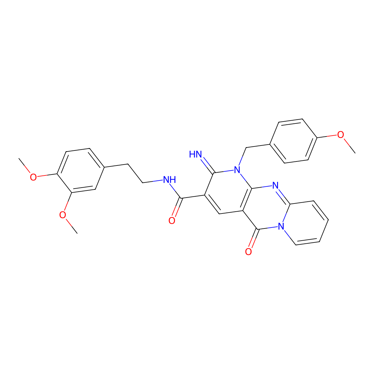 N-[2-(3,4-dimethoxyphenyl)ethyl]-2-imino-1-(4-methoxybenzyl)-5-oxo-1,5-dihydro-2H-dipyrido[1,2-a:2',3'-d]pyrimidine-3-carboxamide molecular structure, CAS 848673-48-3