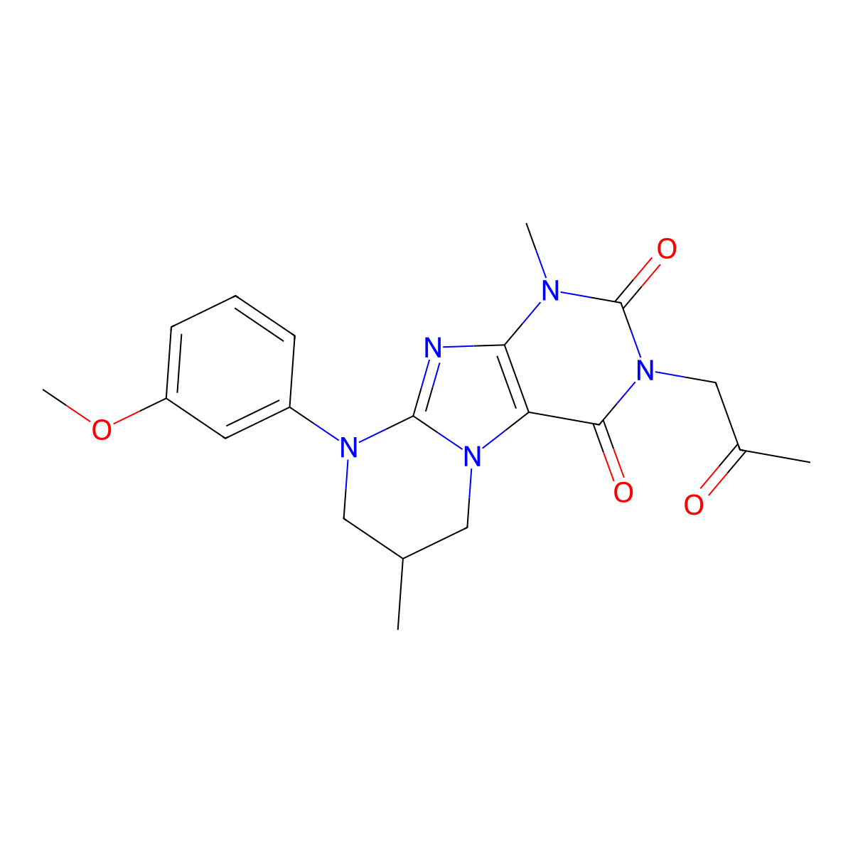 9-(3-methoxyphenyl)-1,7-dimethyl-3-(2-oxopropyl)-6,7,8,9-tetrahydropyrimido[2,1-f]purine-2,4(1H,3H)-dione molecular structure, CAS 848673-51-8