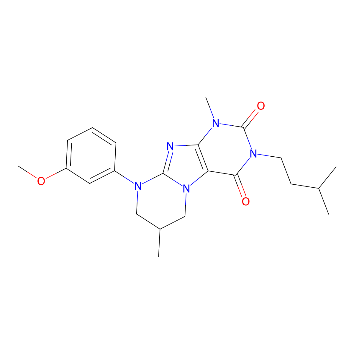 9-(3-methoxyphenyl)-1,7-dimethyl-3-(3-methylbutyl)-7,8-dihydro-6H-purino[7,8-a]pyrimidine-2,4-dione molecular structure, CAS 848673-68-7