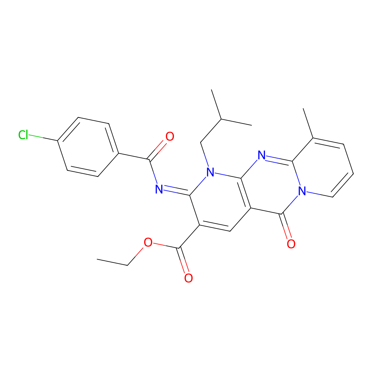 ethyl 2-[(4-chlorobenzoyl)imino]-1-isobutyl-10-methyl-5-oxo-1,5-dihydro-2H-dipyrido[1,2-a:2,3-d]pyrimidine-3-carboxylate molecular structure, CAS 848673-84-7