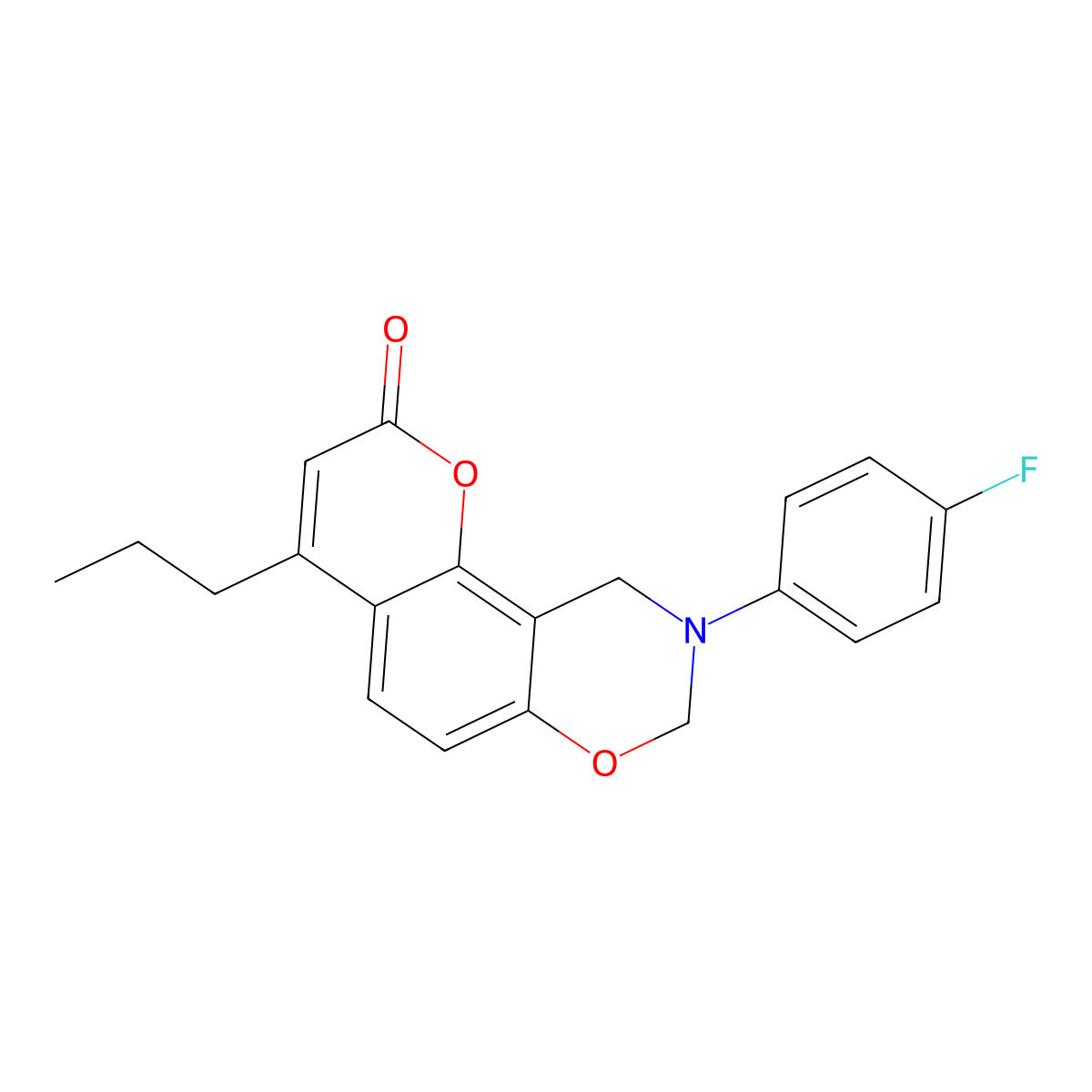 9-(4-fluorophenyl)-4-propyl-9,10-dihydro-2H,8H-chromeno[8,7-e][1,3]oxazin-2-one molecular structure, CAS 848674-56-6
