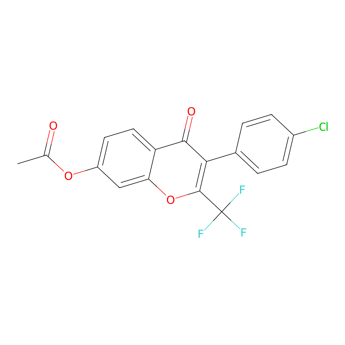 3-(4-chlorophenyl)-4-oxo-2-(trifluoromethyl)-4H-chromen-7-yl acetate molecular structure, CAS 848680-20-6